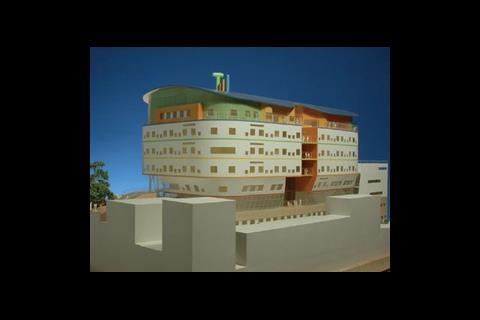 A model of the Royal Alexander Children’s Hospital, shows the layout of different windows for natural light and views. 